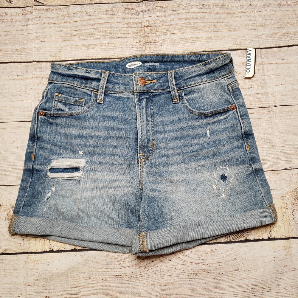 OLD NAVY Distressed Cuffed Hem Denim High Rise Shorts 0